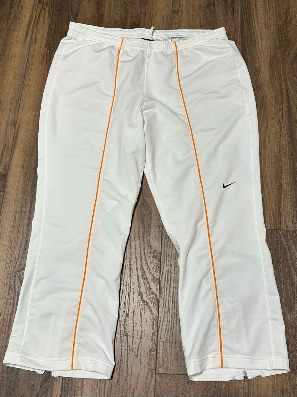 Vintage Nike Dri-Fit Cropped Athletic Track Pants White Orange Womens L Zip Hem